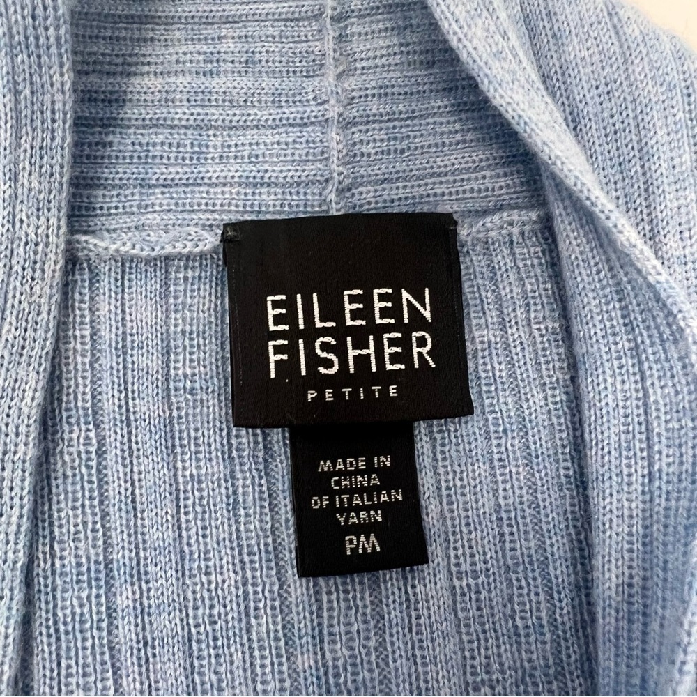 Eileen Fisher Cardigan Sweater Womens PM Blue Merino Wool Ribbed Open Front - Picture 7 of 10